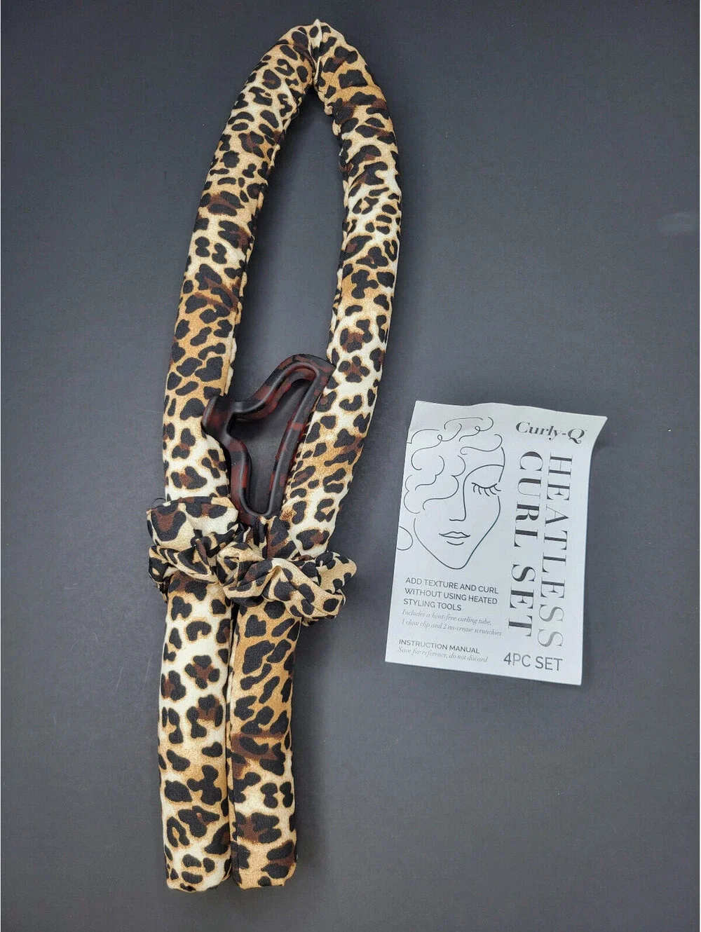 Curly-Q 3 Pc Set No Heat Curling iron Rod Headband Heatless Curls Animal Leopard